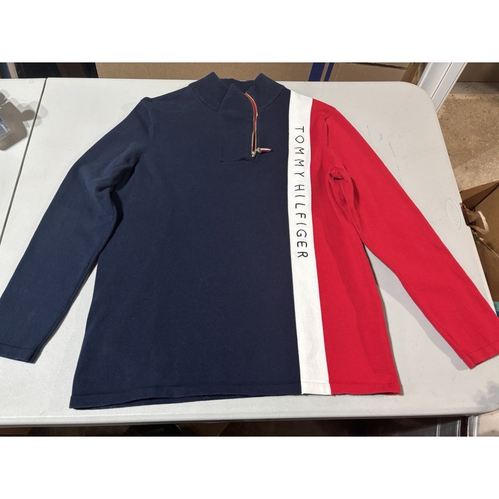 Tommy Hilfiger Color block Logo‎ Zip Neck Sweater Macys XL
